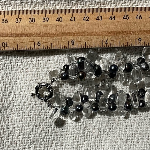 Rock Crystal Gemstones Black Rainbow Freshwater Pearls Two Strand 17"  Necklace - Picture 7 of 13
